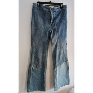Free People Patchwork Mid-Rise Flare Jeans